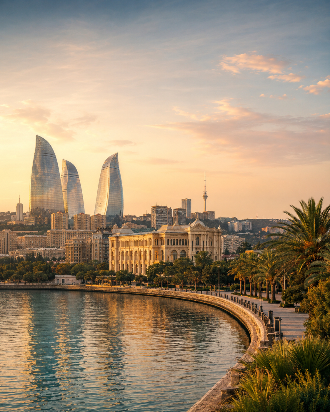 Baku skyline at golden hour